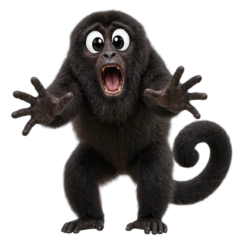 Mono aullador negro (Alouatta pigra) con ojos saltones, ilustración de GabSolf
